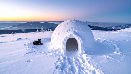 Frozen Wilderness Scene with Arctic Snow Dome