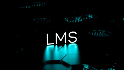LMS Learning Management System, neon glowing text, program, training, educational tool, wallpaper. 3D render