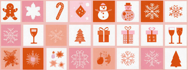 Festive Christmas icon set flat vector design elements in pink and orange perfect for holiday season designs