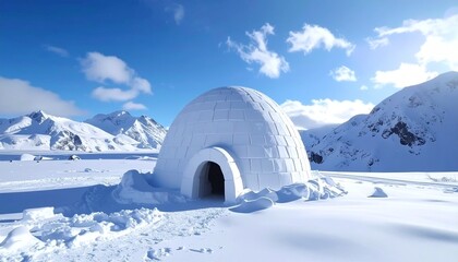 Minimalist Igloo Surrounded by Deep Snow and Silence