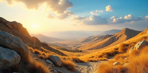 Majestic Sun-Drenched Landscape of Israel Ancient Stones, Rolling Hills, and a Sense of Spiritual Awe