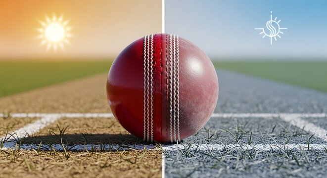 Cricket ball during different weather conditions and light