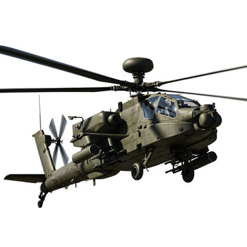 Powerful military attack helicopter in flight, ready for action.