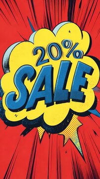 marketing discount days 20 percent off pop art cartoon style vertical video