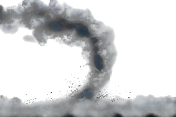 A dark cloud formation with a twisting shape on transparent sky