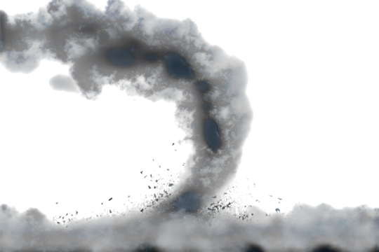 A dark cloud formation with a twisting shape on transparent sky