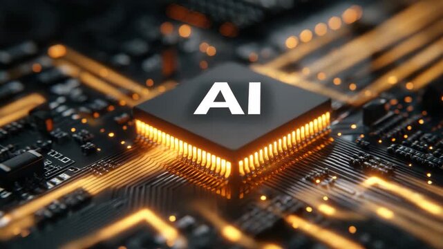 AI microchip with glowing circuit connections