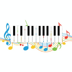 Illustration of piano keys in vector style with a music-themed background