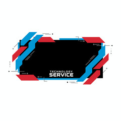 A futuristic digital poster card template featuring a blue and red vector with a black background, contrasting color border, and elegant technology web service