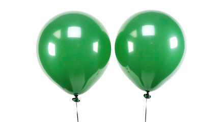 Two vibrant green balloons floating against a solid, dark background