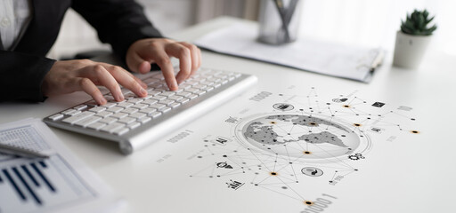 Global AI-powered digital network ecosystem connecting data, finance, analytics, ecommerce,...