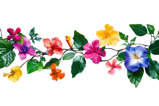 Assorted colorful hibiscus flowers on a dark background