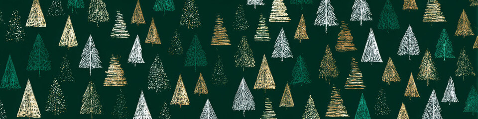 Obraz premium Christmas tree pattern background festive holiday design with green gold and silver trees perfect for wrapping paper or textile prints