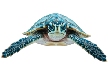 A close up shot of a sea turtle against a transparent background