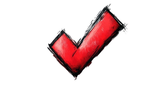 Stylized red checkmark with rough, sketchy outline, isolated on black
