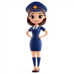 3D cartoon flight attendant, isolated on white background, vector illustration 
