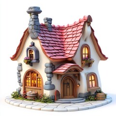 3D cartoon house isolated on white background 