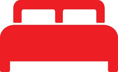 Red Bed Icon Vector, Bedroom Furniture Symbol Design on Transparent Background