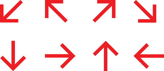 Red Color Arrow Icons Collection, Directional Symbol Vector Set