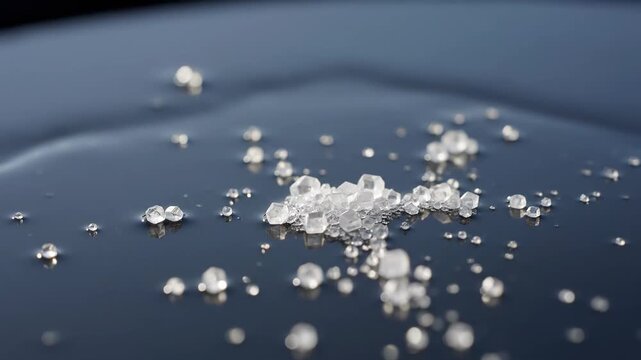 Macro time-lapse of salt crystals forming from evaporating water &mdash; natural crystallization process close-up