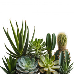 Obraz premium Collection of assorted green succulents and cacti against Transparent Background black background