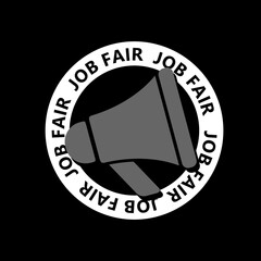 Job fair megaphone icon isolated on black background