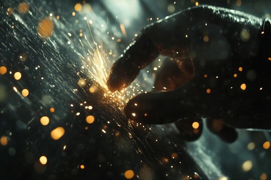 Worker smoothing sharp metal edges with grinding tool