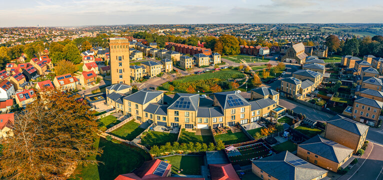 Aerial drone view of the Cane Hill area in Coulsdon, UK
