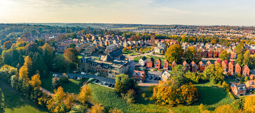Aerial drone view of the Cane Hill area in Coulsdon, UK