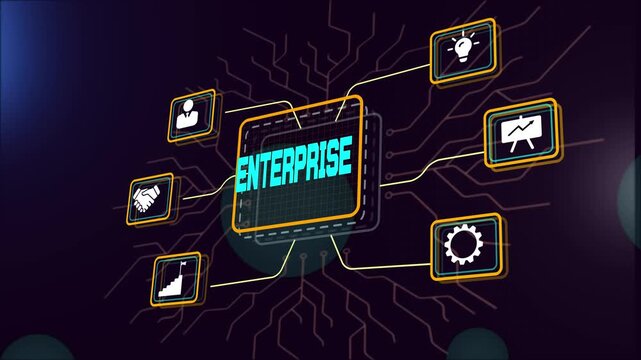 Digital enterprise framework and corporate structure, visualizing strategic analysis and professional goal achievement.