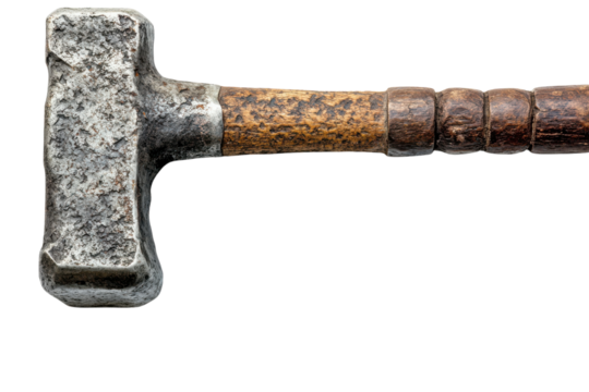 Close up of a hammer with a wooden handle on transparent background - Powered by Adobe