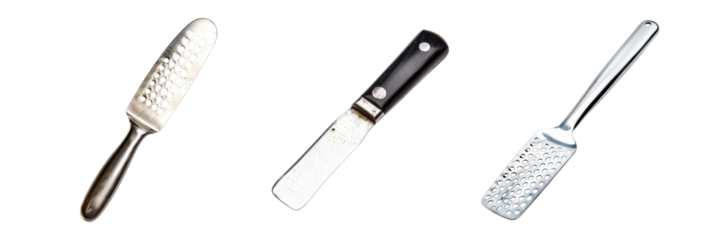Graters of varying styles for cheese or citrus zest on a transparent background generative ai