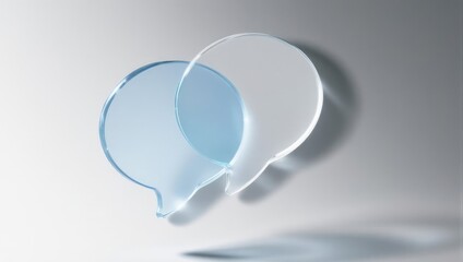 Two transparent speech bubbles in a 3D render, overlapping slightly, casting soft shadows