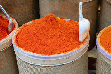 Red pepper in a bag on oriental market