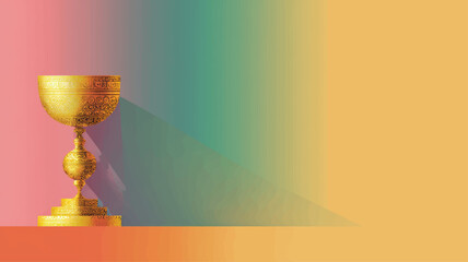 Golden Kikombe cha Umoja unity cup on colorful gradient background, elegant Kwanzaa celebration symbol for African heritage and togetherness.