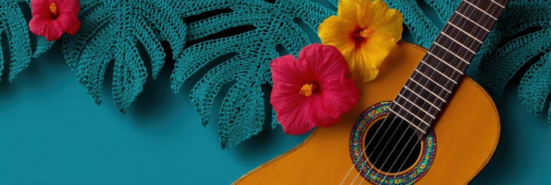 hispanic heritage event website, vibrant hispanic heritage month festival website header showcasing traditional music instrument graphics and energetic design professional, authentic, and engaging