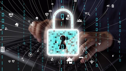 A visual representation of cyber security featuring a glowing lock overlaid on a keyboard, emphasizing the importance of protecting digital information in today technology-driven world. Xenic