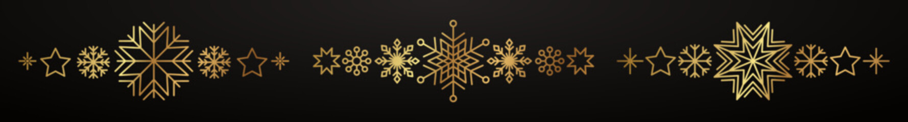 Gold snowflake border. Winter Christmas design decoration.