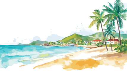 Obraz premium Saint Martin Beach. Saint Martin Beach hand drawn watercolor illustration