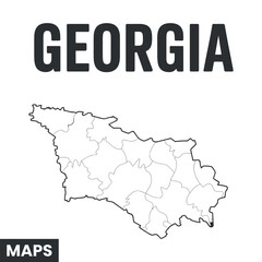 Georgia Vector Map with Regions on Transparent Backdrop Outline Border Boundaries