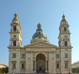 Closeup main facade of St. Stephen's Basilica in Budapest, Hungary.