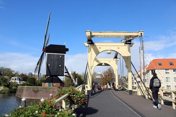 Rembrandtbrug and Molen De Put, Leiden, Netherlands.