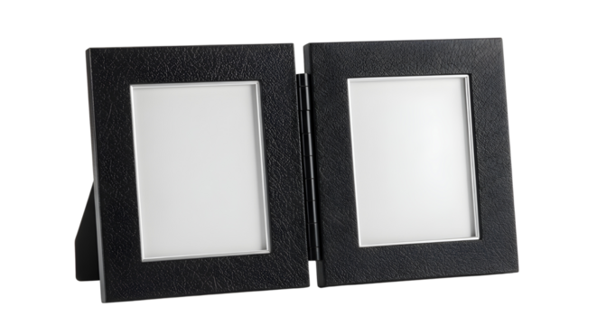 Double black leather picture frame on white background