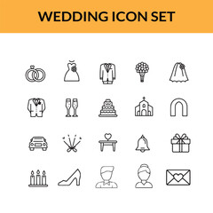 Wedding Icon Set Outline Style Celebration Elements and Design Ideas