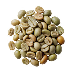 Pile of unroasted green coffee beans on Transparent Background black background image