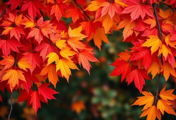 Crisp autumn leaves in vibrant reds, oranges, and yellows form a textured background, yellow, oak