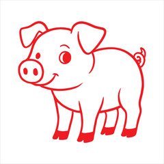 Naklejka premium Cute cartoon piglet standing and smiling silhouette a white background