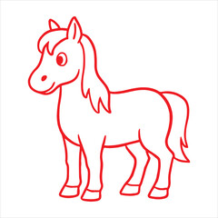 Adorable cartoon horse standing side profile silhouette a white background