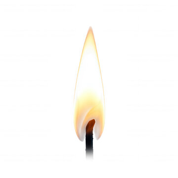 Single candle flame burning bright with warm yellow orange glow on Transparent Background black fire