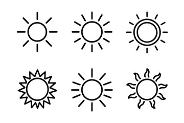Fototapeta premium Collection of six sun outline icons with varied designs